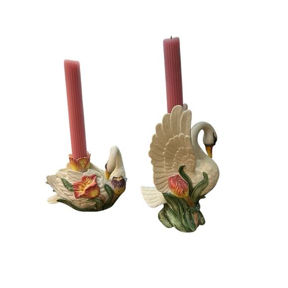 Vintage Fitz & Floyd Swan Tulip Candle Holder pair - Picture 8 of 10